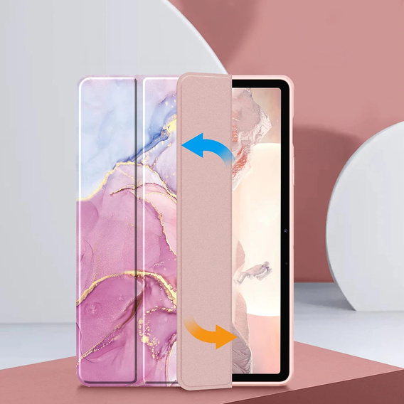 Husă pentru Samsung Galaxy Tab S10 Lite / S10 FE / S9 FE, Smartcase Hybrid, cu spațiu pentru stylus, Marble roz