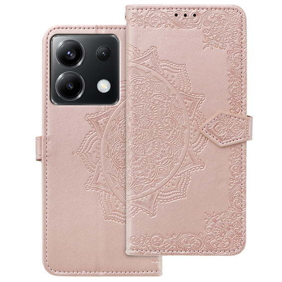 Cu clapetă pentru Xiaomi Poco X6 5G, Mandala, roz rose gold