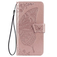Cu clapetă pentru Samsung Galaxy M33, Butterfly, roz rose gold