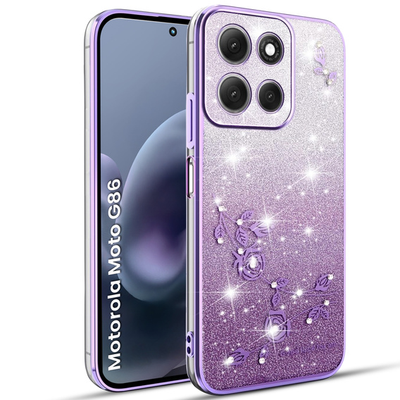 Husă pentru Motorola Moto G86 5G, Glitter Flower, violet