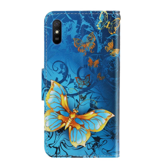Cu clapetă pentru Xiaomi Redmi 9A, Wallet, Butterfly albastru