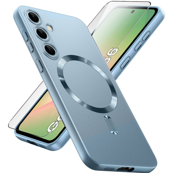 Carcasă pentru Samsung Galaxy A56, ColorMag, pentru MagSafe, albastru + sticlă călită 9H