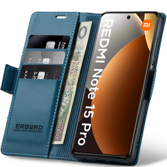 Husă flip lucioasă ERBORD Litchi pentru Xiaomi Redmi Note 15 Pro 4G