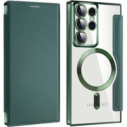 Cu clapetă pentru Samsung Galaxy S22 Ultra 5G, RFID Wallet MagSafe CamShield, verde
