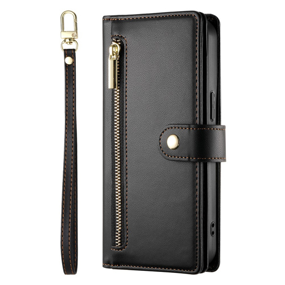 Cu clapetă pentru Samsung Galaxy S25+ Plus, Wallet Zipper Pocket, negru