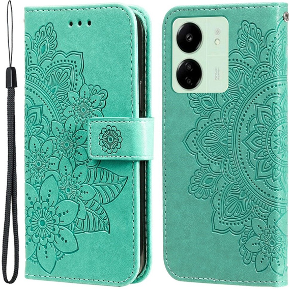 Cu clapetă pentru Xiaomi Redmi 13C / Poco C65, Mandala Flower, verde