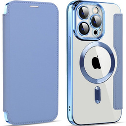 Cu clapetă pentru iPhone 13 Pro, RFID Wallet MagSafe CamShield, albastru