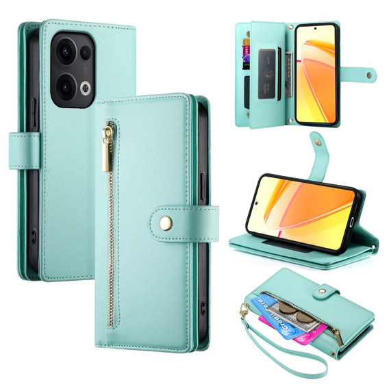 Cu clapetă pentru Oppo Reno 13 5G, Wallet Zipper Pocket, de mentă