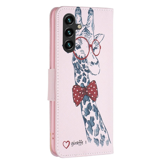 Cu clapetă pentru Samsung Galaxy A55 5G, Wallet, giraffe, roz