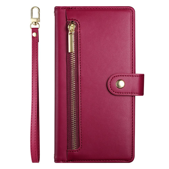 Cu clapetă pentru Oppo Reno 13F 5G, Wallet Zipper Pocket, roșu