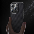 Carcasa BENKS Kevlar pentru iPhone 15 Pro Max, pentru MagSafe, Carbon Fiber, negru
