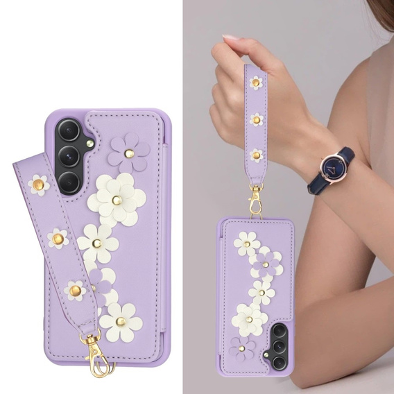 Husa pentru Samsung Galaxy A55 5G, Leather Flower Card Slot, violet