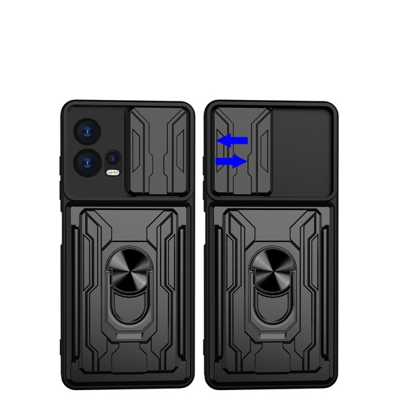 Husă blindată pentru Motorola Edge 30 Fusion 5G, Camera Slide Card Slot, negru