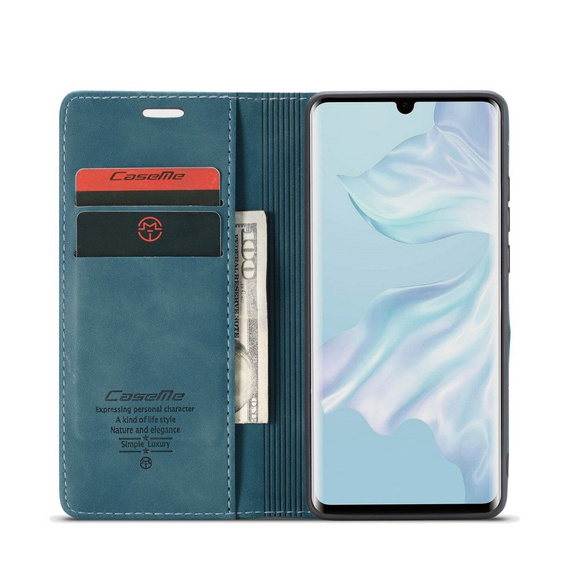 Husa CASEME pentru Huawei P30 Pro, Leather Wallet Case, albastru