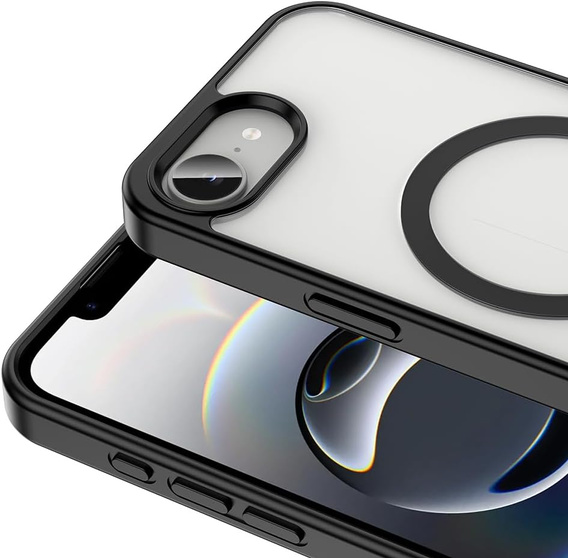 Carcasă magnetică pentru iPhone 16E, MagSafe, negru + sticlă temperată 9H