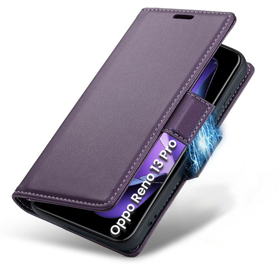 Husă pentru Oppo Reno 13 Pro, ERBORD Glossy Litchi, portofel cu clapetă, violet