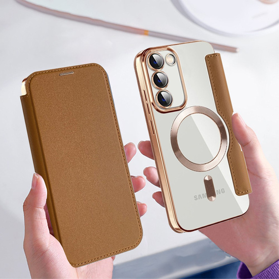 Cu clapetă pentru Samsung Galaxy S23, Wallet, MagSafe, maro