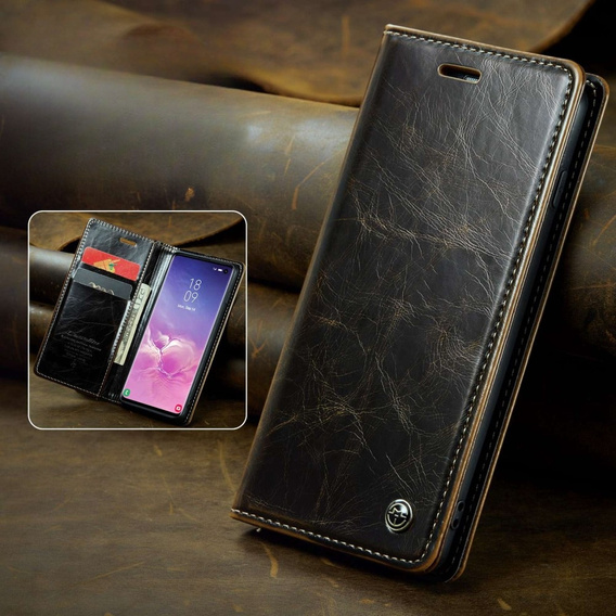 Carcasă flip CASEME pentru Samsung Galaxy S10+ Plus, Waxy Textured, cafea