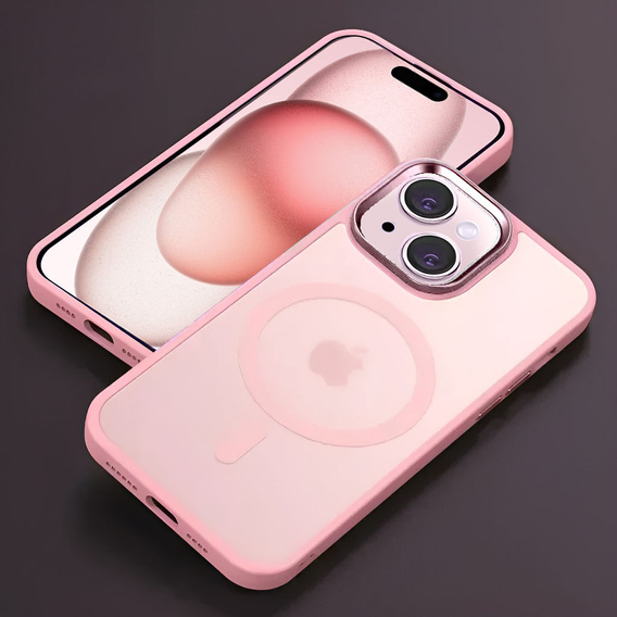 Husă pentru iPhone 15, pentru MagSafe, ERBORD Matt Case, roz + sticlă pentru ecran
