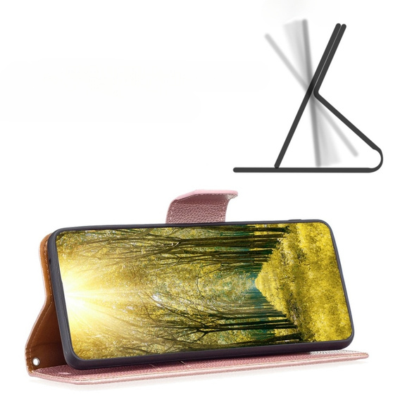 Cu clapetă pentru Samsung Galaxy A54 5G, Wallet Litchi Magnet, roz rose gold