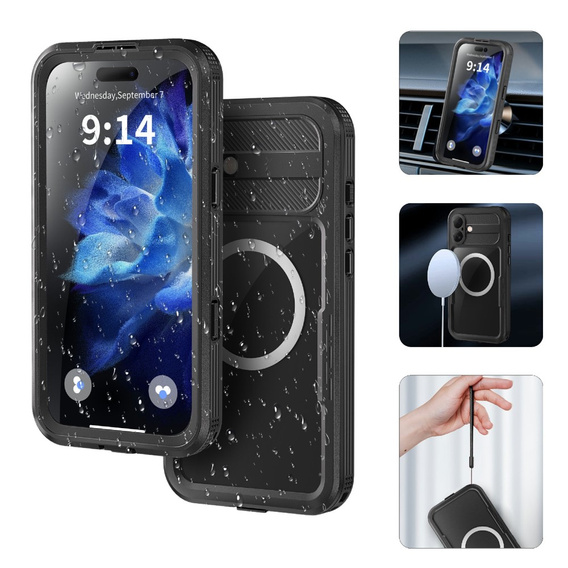 Carcasă impermeabilă IP68 pentru iPhone 16 Plus, SHELLBOX MagSafe, negru