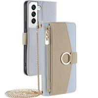 Carcasă flip pentru Samsung Galaxy S22, Wallet Zipper Pocket, cu oglindă, albastru