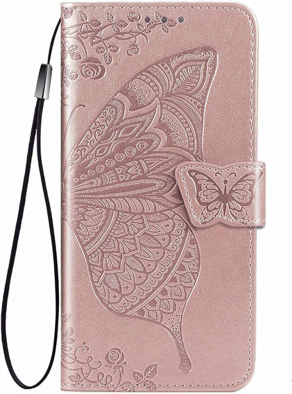 Cu clapetă pentru Infinix Hot 50i 4G, Butterfly, roz rose gold