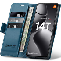 Husă pentru Xiaomi 14T Pro, ERBORD Glossy Litchi, portofel cu clapetă, albastru