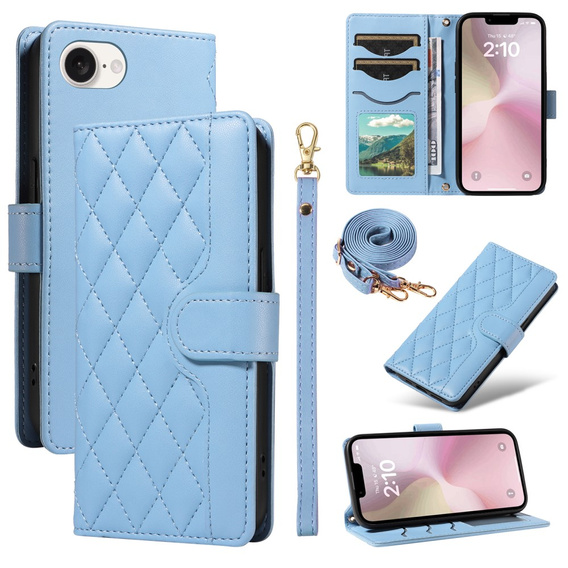 Husă cu clapetă pentru iPhone 16E, Rhombus Crossbody Leather, albastru