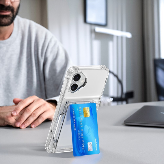 Husă pentru iPhone 16 Plus, Card Holder Kickstand, transparent