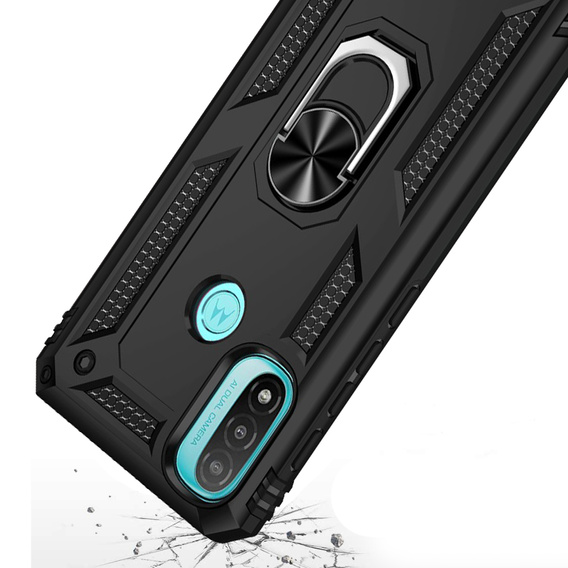 Husă blindată pentru Motorola Moto E20/E30/E40, Nox Case Ring, negru