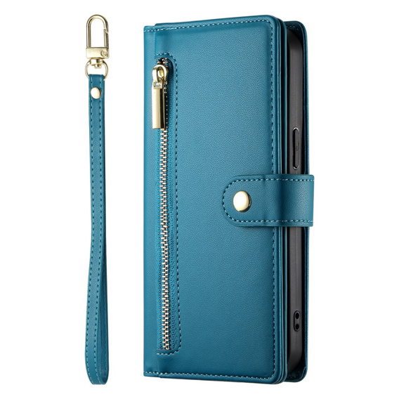 Cu clapetă pentru iPhone 16, Wallet Zipper Pocket, albastru