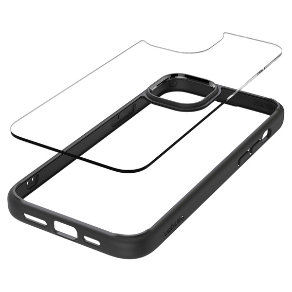 Carcasa Spigen pentru iPhone 15, Ultra Hybrid, negru + sticlă temperată 9H