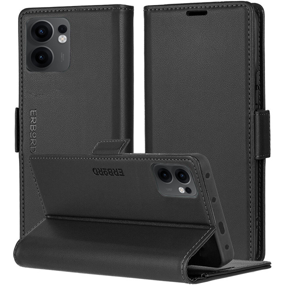 Husă pentru Oppo Reno 13F / Oppo Reno 13FS, ERBORD Glossy Litchi, portofel cu clapetă, negru
