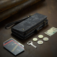 Husă CASEME pentru Samsung Galaxy S25 Ultra, Retro Leather Wallet, cu curea de umăr, negru