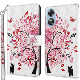 Cu clapetă pentru Oppo A17, Wallet Light Spots Decor, tree, alb
