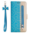 Carcasă cu clapetă pentru Samsung Galaxy S22+ Plus 5G, Wallet Pocket Zipper Lace, albastru
