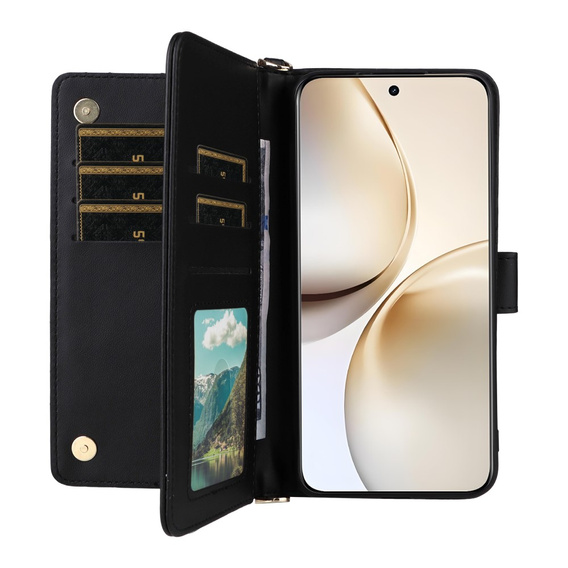 Carcasă cu clapetă pentru Realme 14 Pro+ 5G, Crossbody Leather Wallet, negru
