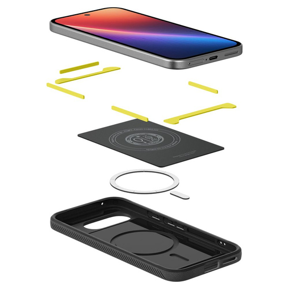Carcasa Spigen pentru Google Pixel 9A, Rugged Armor MagSafe, negru + Tempered Glass 9H