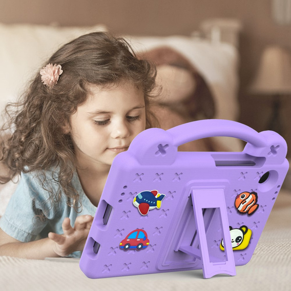 Husă pentru copii pentru Samsung Galaxy Tab A9, Cute Patterns, cu suport, violet