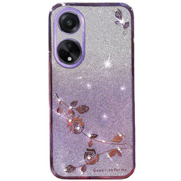 Husă pentru Oppo A58 4G, Glitter Flower, violet