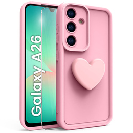 Carcasa pentru Samsung Galaxy A26, Silicone Heart, roz + Sticlă temperată 9H