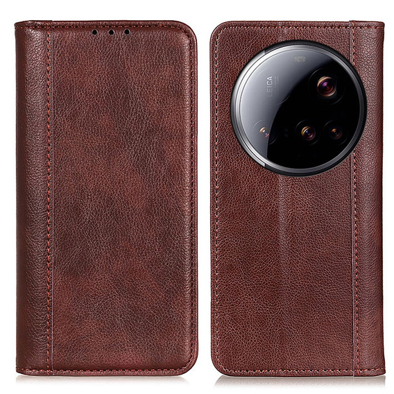 Husa cu clapetă pentru Xiaomi 15 Ultra, Split Leather, maro