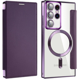Cu clapetă pentru Samsung Galaxy S22 Ultra 5G, RFID Wallet MagSafe CamShield, violet