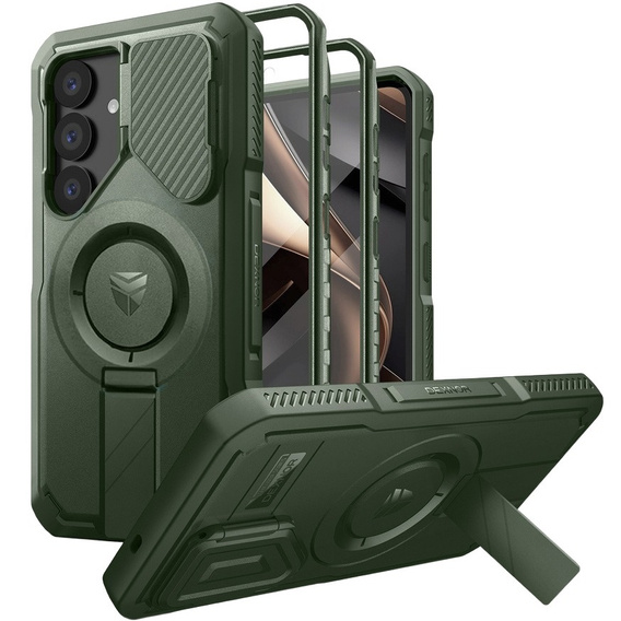 Husă blindată pentru Samsung Galaxy S25, Dexnor CamProtect MagSafe, verde (Două rame)
