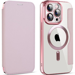 Cu clapetă pentru iPhone 13 Pro, RFID Wallet MagSafe CamShield, roz