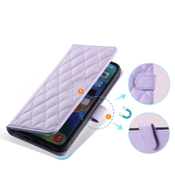 Husă cu clapetă pentru iPhone 16, Rhombus Crossbody Leather, violet