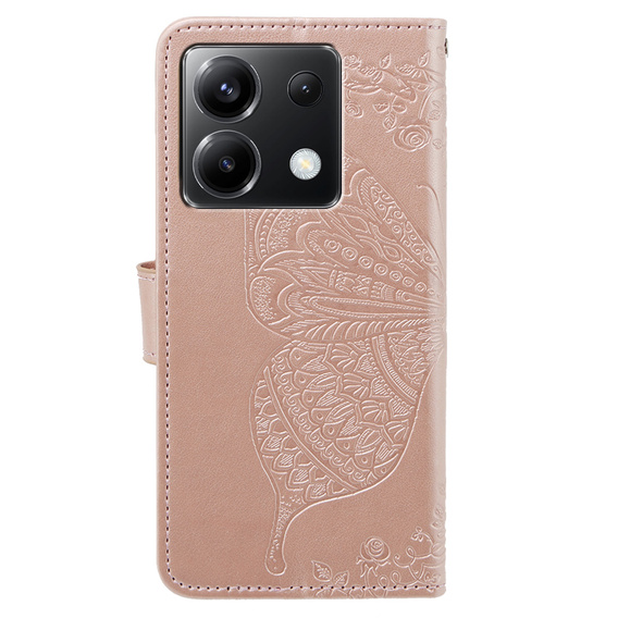 Cu clapetă pentru Xiaomi Poco X6 5G, Butterfly, roz rose gold