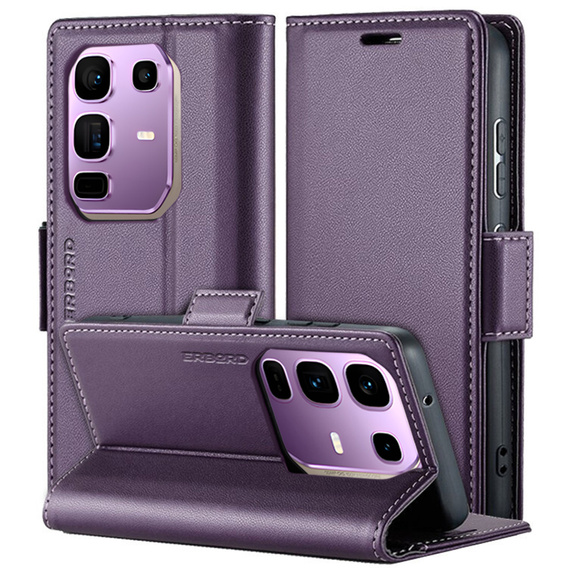 Husă pentru Infinix Note 50 Pro+, ERBORD Glossy Litchi, portofel cu clapetă, violet