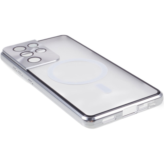 Carcasa Magnetic Dual Glass MagSafe pentru Samsung Galaxy S21 Ultra, de argint